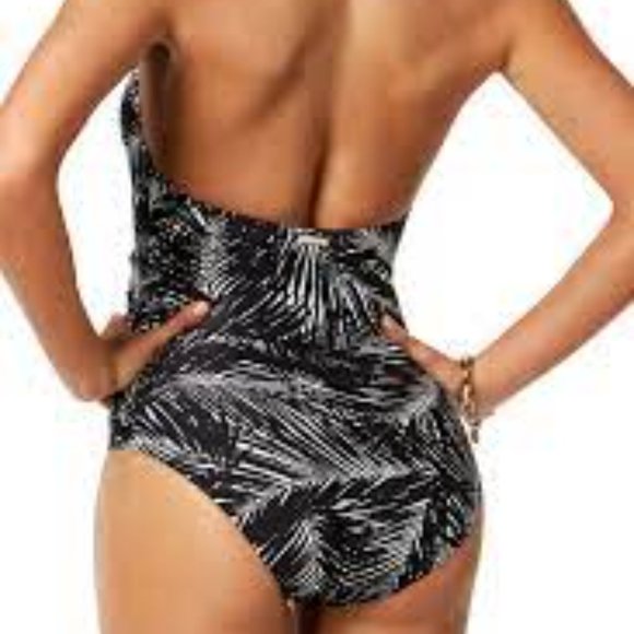 Michael Michael Kors Palm Leaf Print Deep V Twist One Piece Swimsuit Size M - Picture 4 of 13